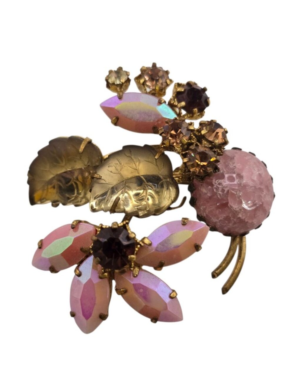 Vintage Rare Austria Molded and Confetti Glass Brooch (A9321)
